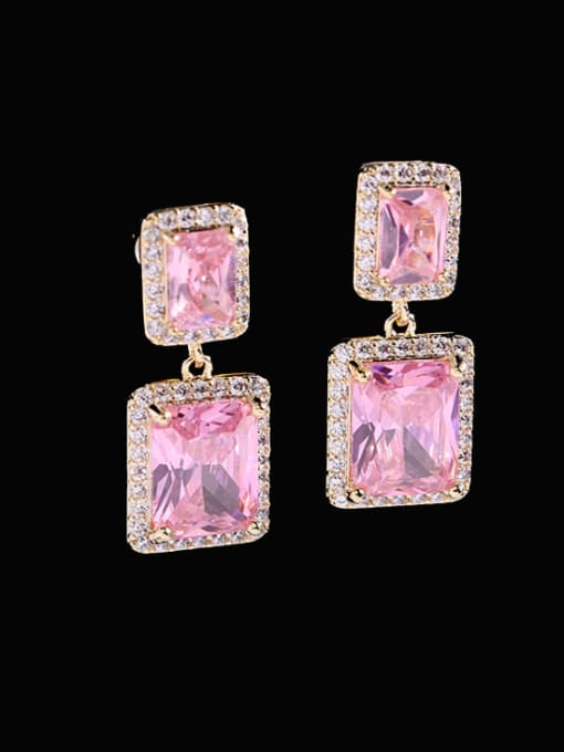 Pink Brass Cubic Zirconia Geometric Luxury Drop Earring