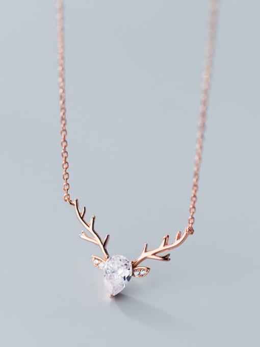Rosh 925 Sterling Silver  Minimalist  Elk pattern horn pendant Necklace 2