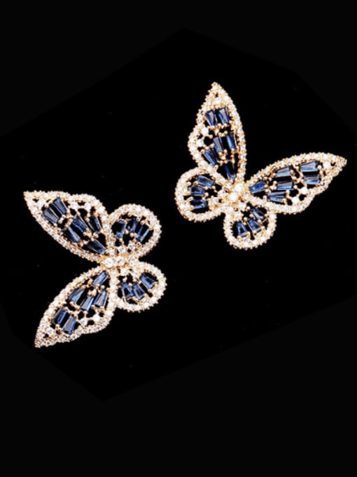 Luxu Brass Cubic Zirconia Butterfly Statement Stud Earring 0