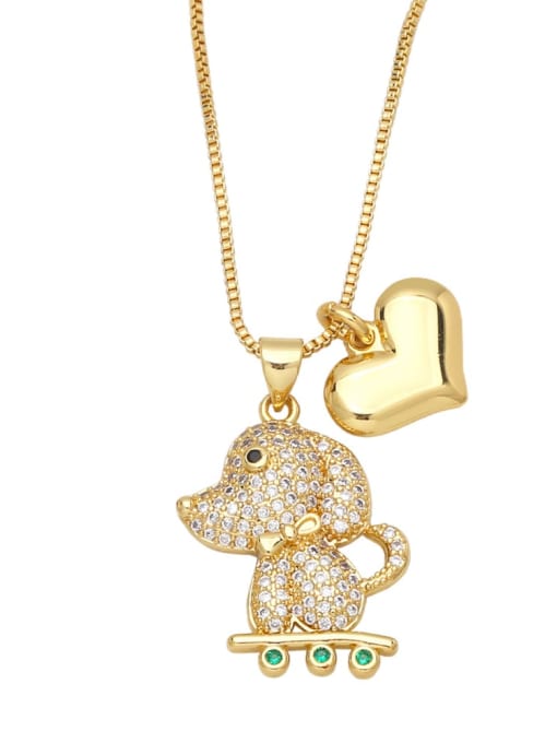 B Brass Cubic Zirconia Heart Cute  Dog Love Double Pendant  Necklace