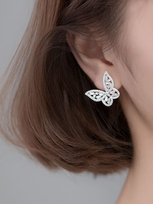 Rosh 925 Sterling Silver Cubic Zirconia Butterfly Dainty Stud Earring 3