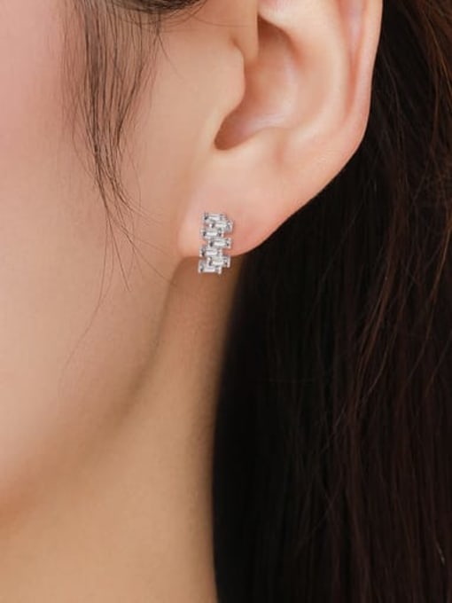 MODN 925 Sterling Silver Cubic Zirconia Geometric Classic Stud Earring 1