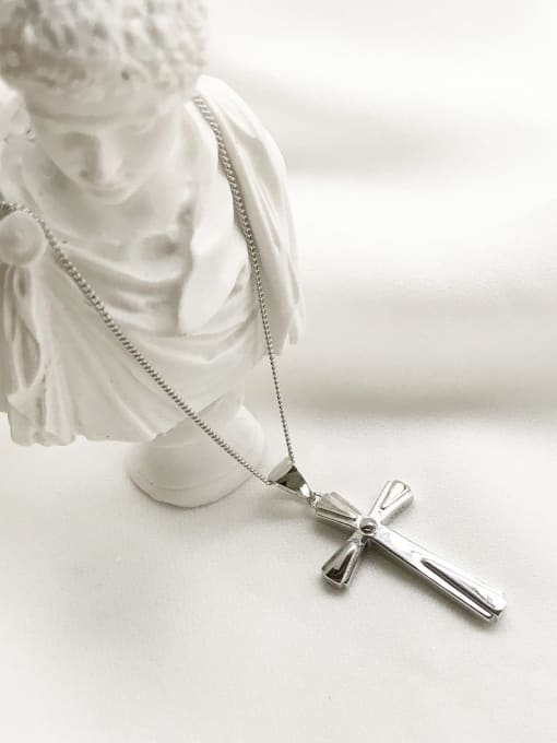 Boomer Cat 925 Sterling Silver Simple Cross Pendant Necklace 2