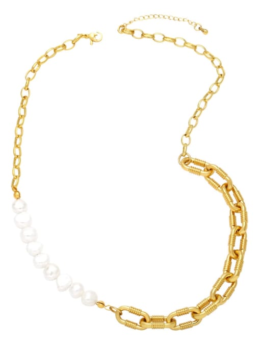 CC Brass Imitation Pearl Geometric Hip Hop Asymmetrical Chain Necklace 2