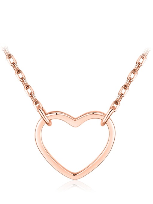 Rose Gold 925 Sterling Silver Minimalist Hollow Heart  Pendant Necklace