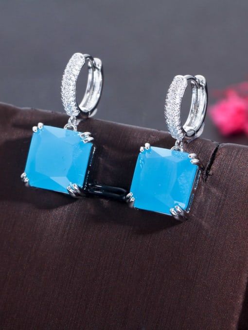 Blue Brass Cubic Zirconia Geometric Luxury Drop Earring
