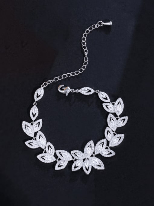 L.WIN Brass Cubic Zirconia Leaf Luxury Bracelet