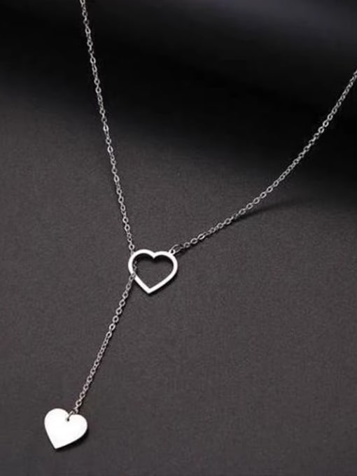 A TEEM Titanium Steel Heart Minimalist Lariat Necklace 1