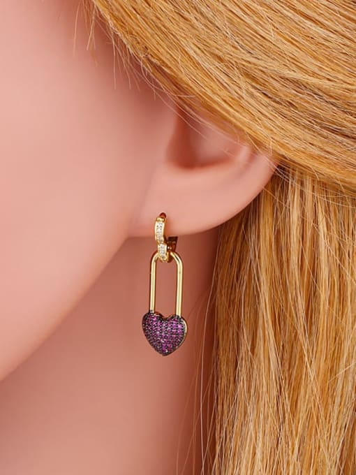 CC Brass Cubic Zirconia Asymmetry  Heart Vintage Huggie Earring 3