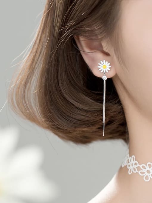 Rosh 925 Sterling Silver Enamel Flower Minimalist Threader Earring 1