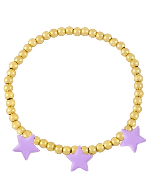 purple Brass Enamel Star Vintage Beaded Bracelet