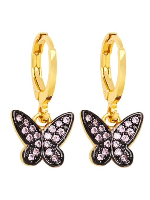 Pink Brass Cubic Zirconia Butterfly Vintage Huggie Earring
