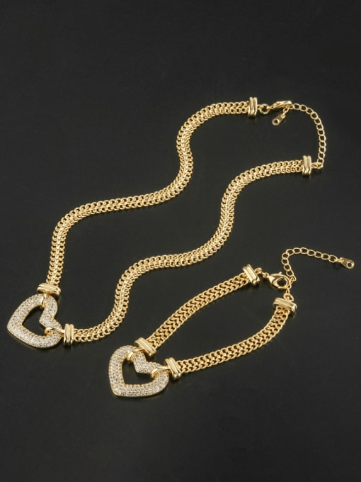Gold necklace Brass Cubic Zirconia Luxury Heart  Bracelet and Necklace Set