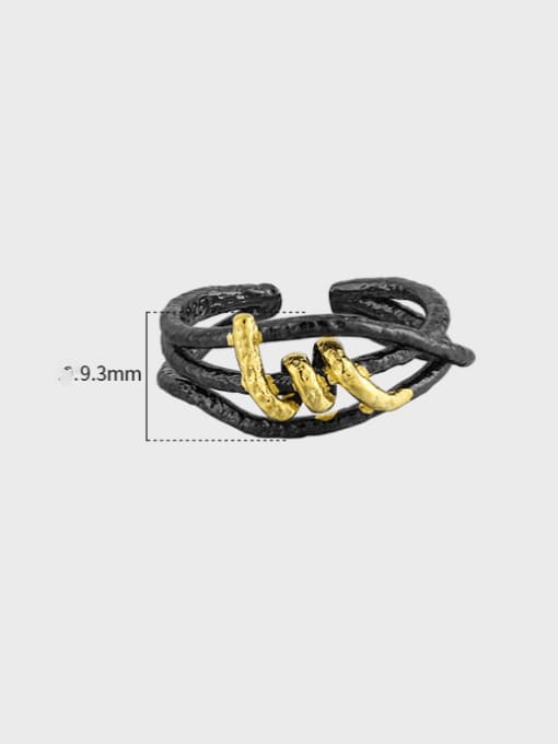 Black +18K Gold 【 Adjustable size 14 】 925 Sterling Silver Irregular Vintage Stackable Ring