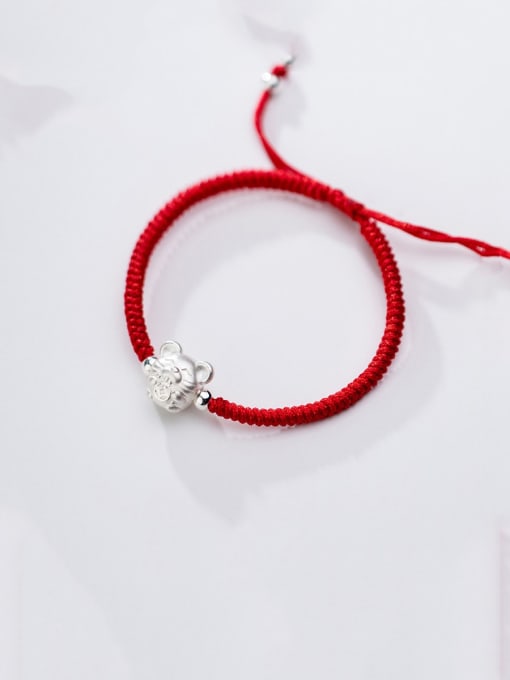 FAN 999 Fine Silver With  Mouse Red Rope Hand Woven Bracelets 0