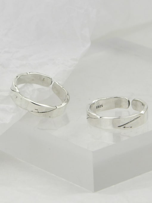 SHUI Vintage  Sterling Silver With White Gold Plated Simplistic Irregular Free Size Rings 1