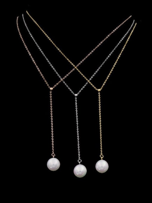 My Model Titanium Imitation Pearl White Tassel Minimalist Lariat Necklace 0