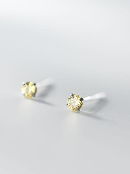 yellow diamond 925 Sterling Silver Rhinestone Round Minimalist Stud Earring