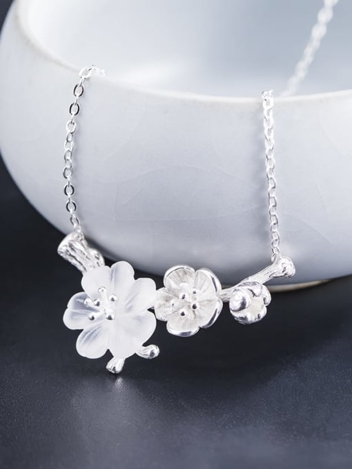SILVER MI 925 Sterling Silver Crystal Flower Vintage Necklace 2