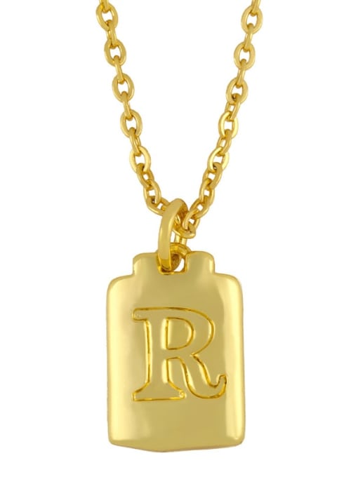 R Brass Geometric Letter Minimalist Necklace
