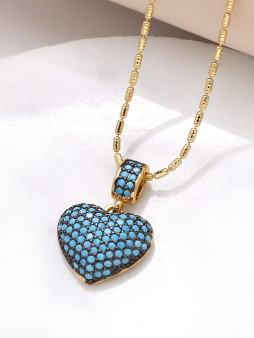 Turquoise Brass Cubic Zirconia Heart Trend Necklace