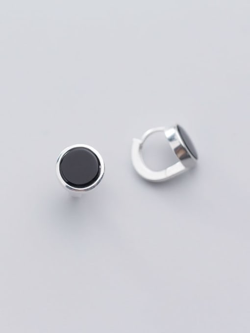 Rosh 925 Sterling Silver Black Enamel Round Minimalist Stud Earring 3