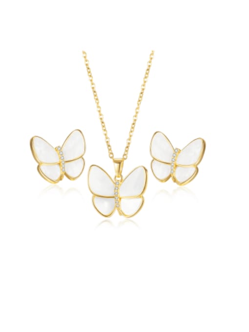 Gold Combo Brass Shell  Minimalist Butterfly  Earring and Necklace Set