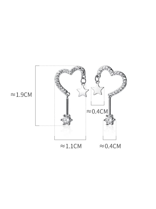 Rosh 925 Sterling Silver Cubic Zirconia Heart Minimalist Hook Earring 4