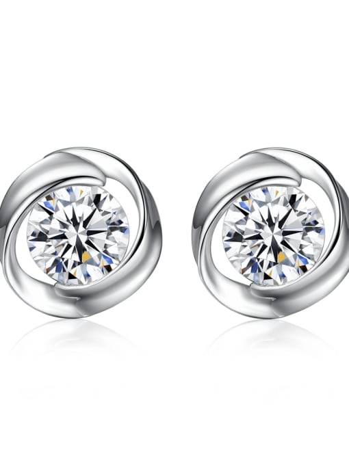 CCUI 925 Sterling Silver Cubic Zirconia White Round Minimalist Stud Earring 0