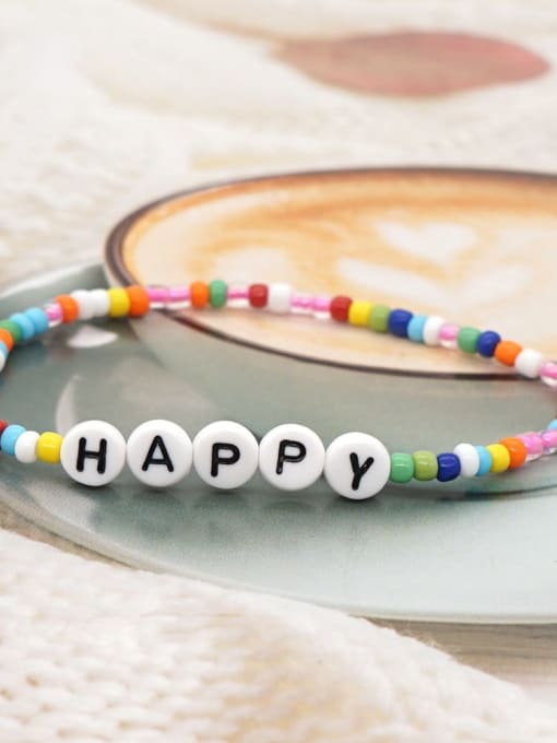 QT B200115A Stainless steel MGB Bead Multi Color Letter Bohemia Stretch Bracelet