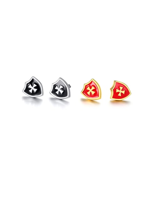 CONG Stainless Steel With Shield Cross Stud Earrings 0