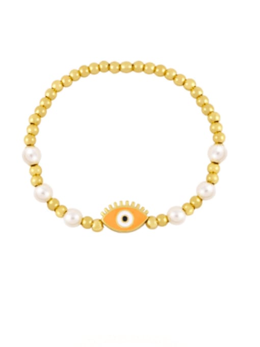 orange Brass Imitation Pearl Weave Vintage Beaded Bracelet