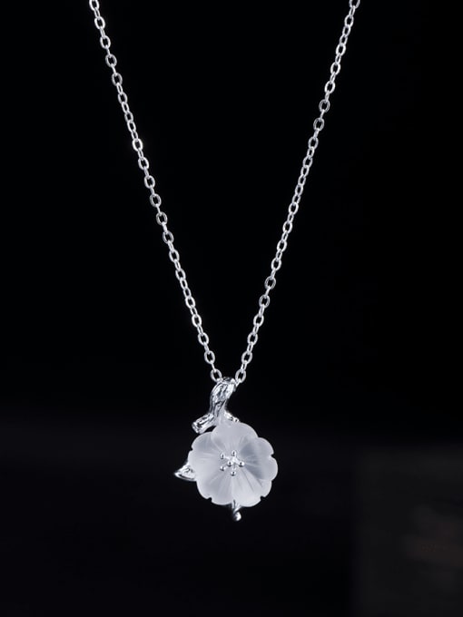 SILVER MI 925 Sterling Silver Crystal Flower Minimalist Necklace