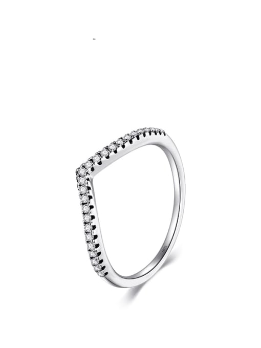 RHR448 925 Sterling Silver Cubic Zirconia Heart Minimalist Band Ring