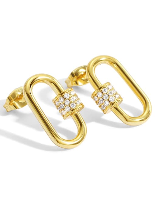 Gold Oval set Zircon Earrings Brass Rhinestone Geometric Minimalist Drop Earring