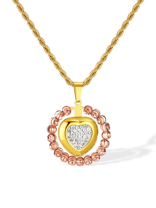 GX2378 Steel Necklace Gold Stainless steel Rhinestone Heart Minimalist Necklace