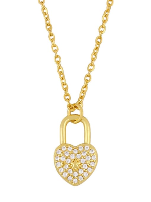 Love lock Brass Cubic Zirconia Heart Vintage Necklace