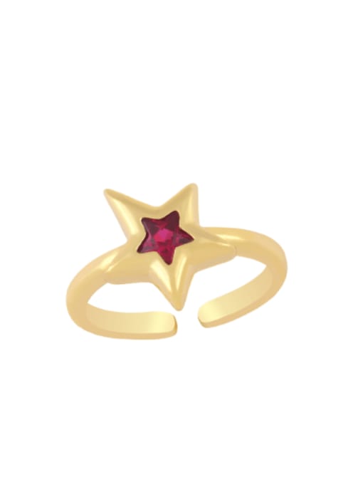 CC Brass Glass Stone Star Minimalist Band Ring 3