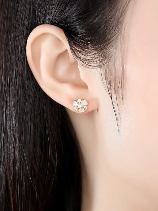 CCUI 925 Sterling Silver Shell Flower Dainty Stud Earring 1