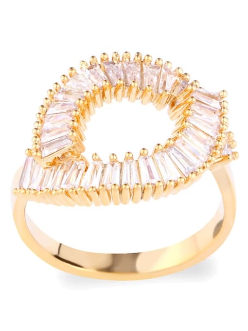 golden Brass Cubic Zirconia Geometric Statement Cocktail Ring