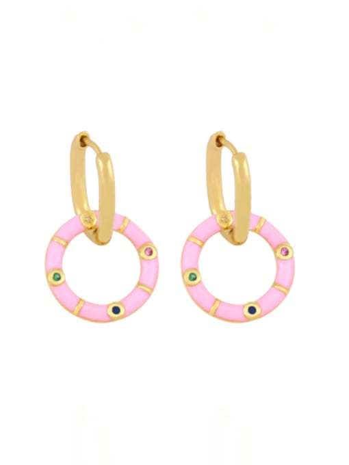 Pink Brass Enamel Geometric Minimalist Drop Earring