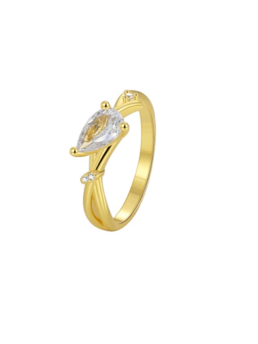 Gold Droplet Zircon Ring Brass Cubic Zirconia Water Drop Minimalist Band Ring