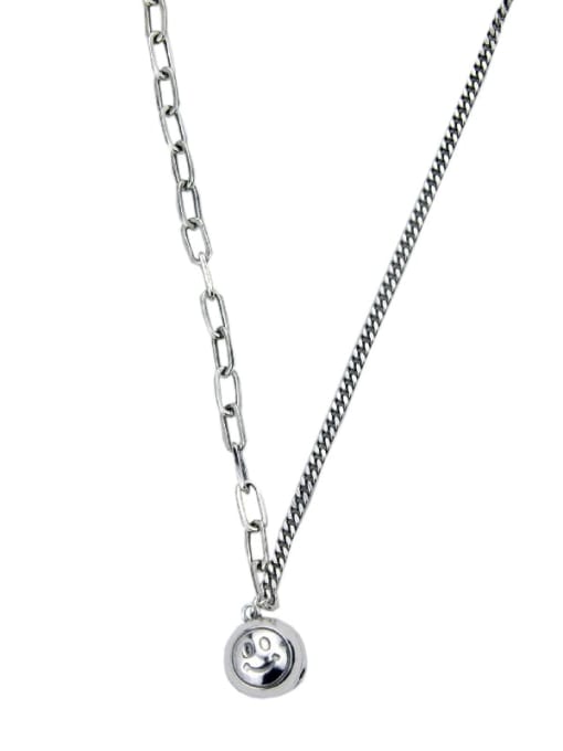 SHUI Vintage Sterling Silver With Platinum Plated Fashion Round  Smiley Pendant Necklaces 3