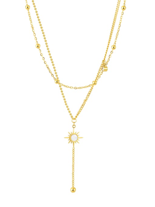 2043 gold necklace Titanium Steel Cubic Zirconia Tassel Minimalist Multi Strand Necklace