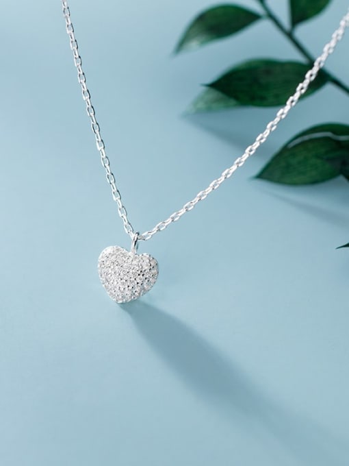 Rosh 925 Sterling Silver Minimalist  Simple Fashion Full Diamond Heart Pendant Necklace 2