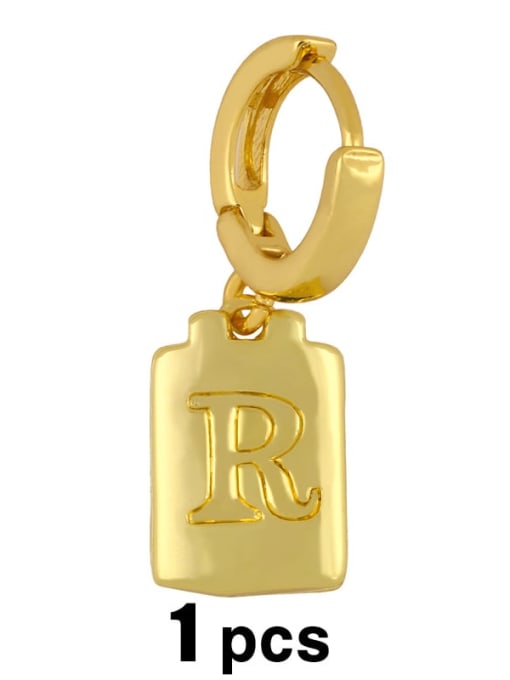 R Brass  Minimalist Simple Square Glossy 26 Letter Huggie Earring(single)