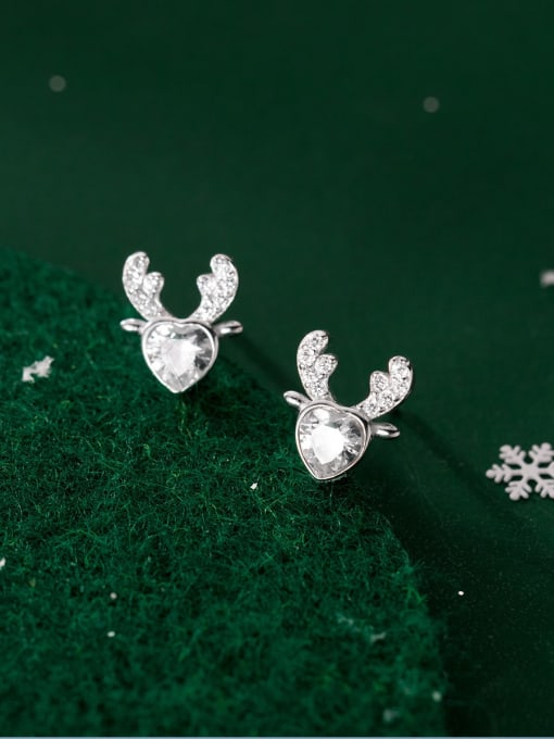 Rosh 925 Sterling Silver Cubic Zirconia Deer Cute Christmas Stud Earring 0