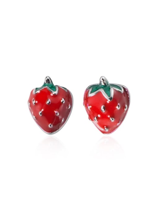 Rosh 925 Sterling Silver Enamel Friut Cute Strawberry Stud Earring 2