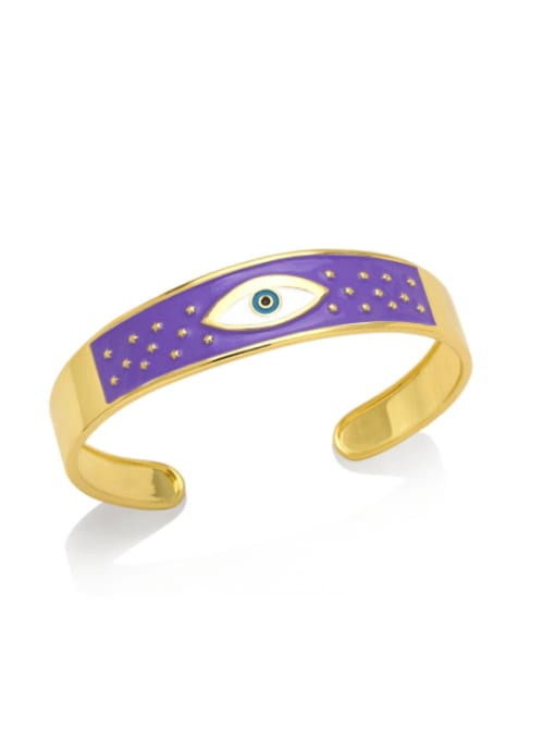 purple Brass Enamel Evil Eye Minimalist Cuff Bangle