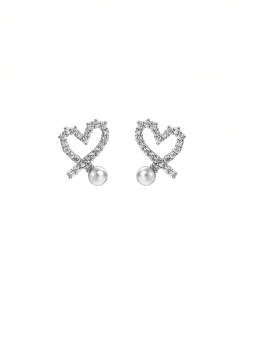 ES2339 【 Platinum 】 925 Sterling Silver Cubic Zirconia Heart Dainty Stud Earring